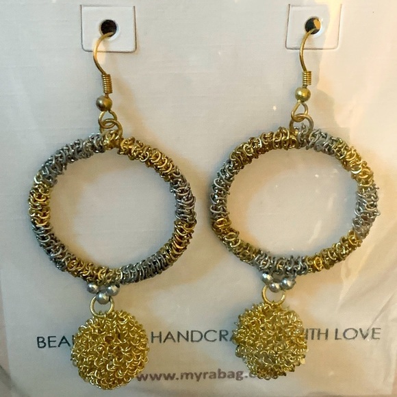 Myra Bag Meshy Earrings Silver Gold Hoops NWT - Picture 2 of 4